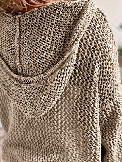Isabeau Open-Knit Hooded Sweater