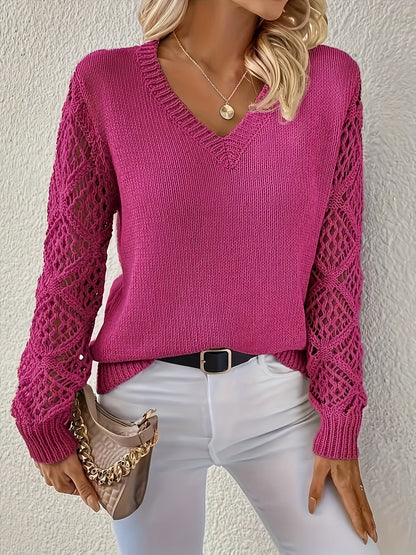 Amalia Crochet Sleeve V-Neck Sweater