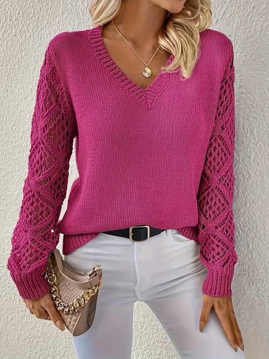 Amalia Crochet Sleeve V-Neck Sweater