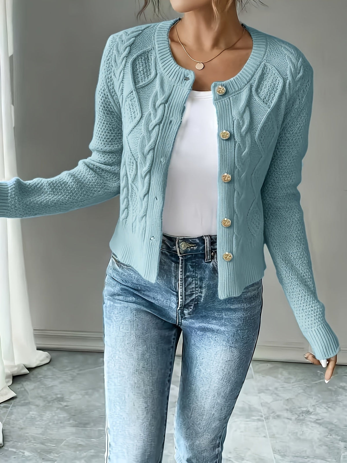 Melisande Cable-Knit Button-Front Cardigan