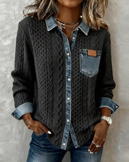 Liesel Cable-Knit Denim Collar Sweater