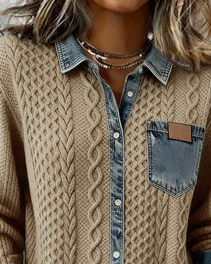 Liesel Cable-Knit Denim Collar Sweater