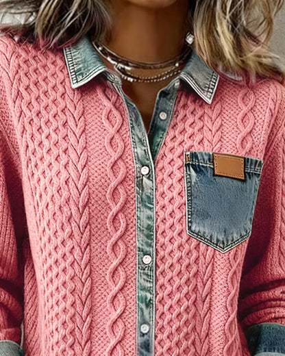 Liesel Cable-Knit Denim Collar Sweater