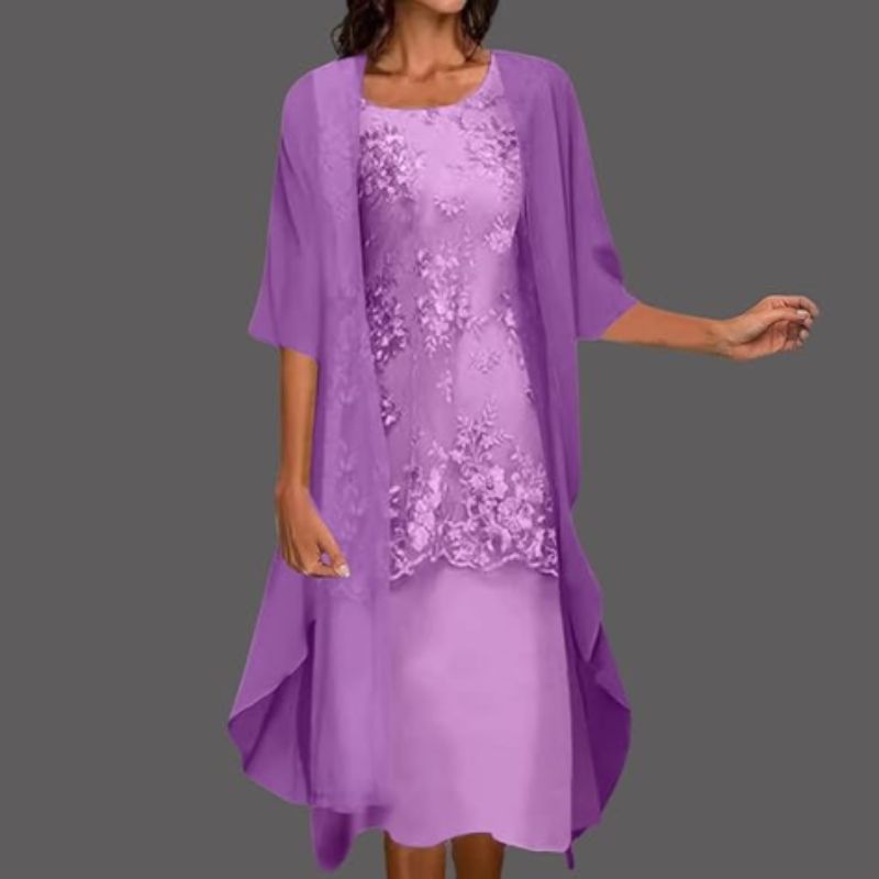 Dorene | Women's Floral Lace Midi Dress & Cardigan Set