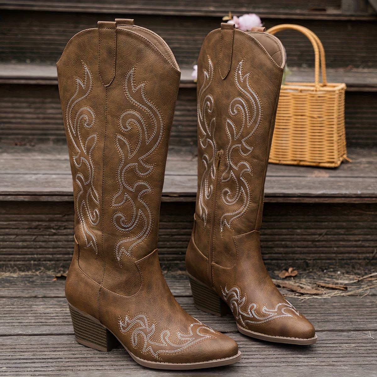 Alessandra Embroidered Knee-High Cowboy Boots
