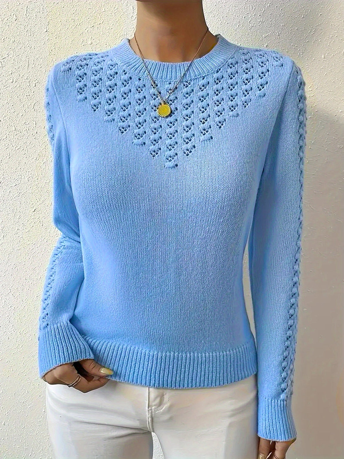 Cassia Pointelle Crew-Neck Knit Sweater