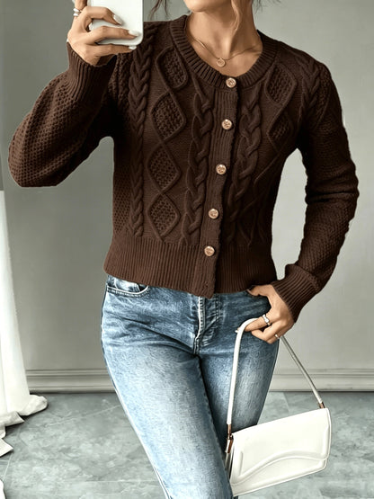 Melisande Cable-Knit Button-Front Cardigan