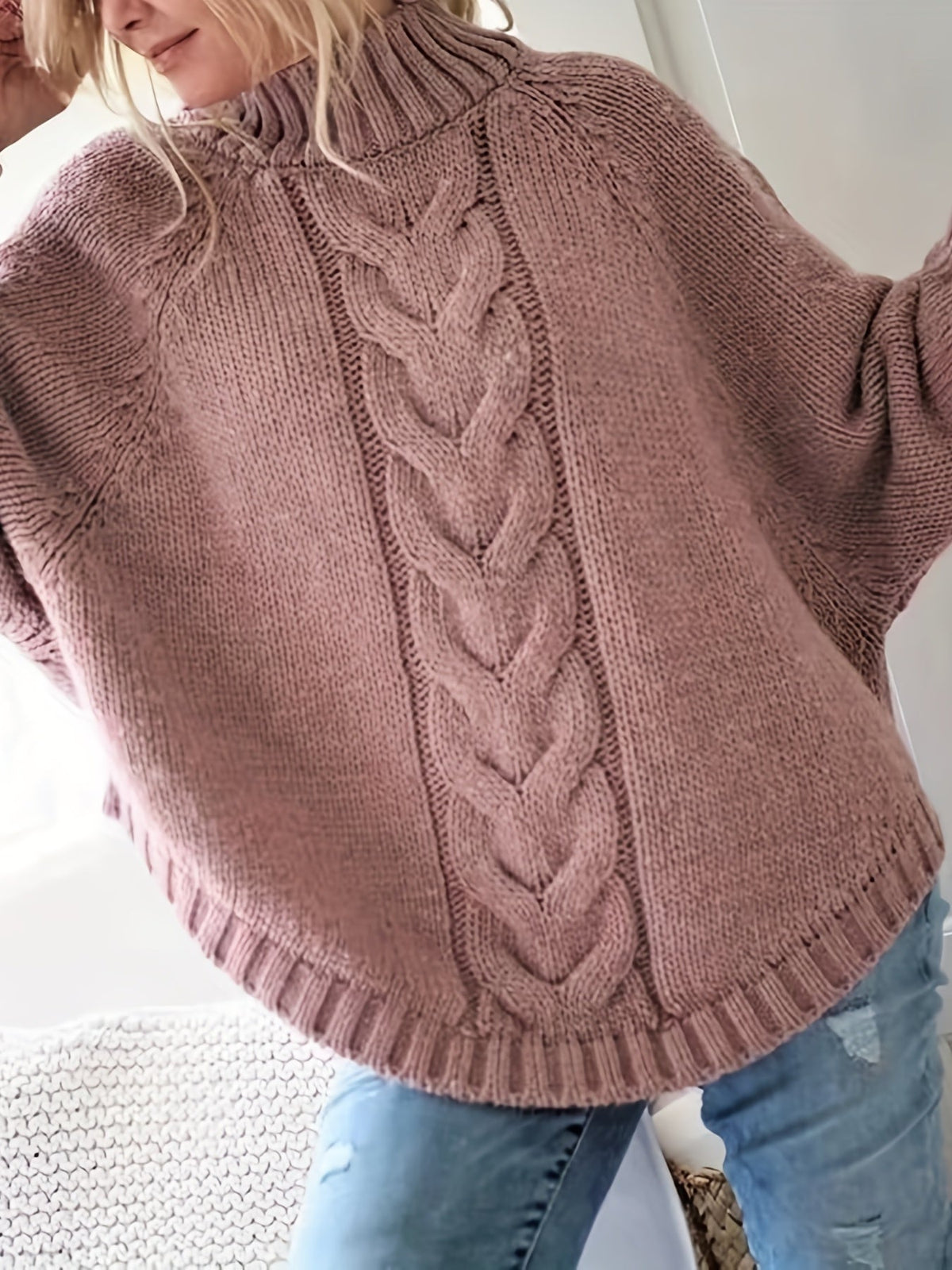 Mirabel Cable-Knit High-Neck Sweater