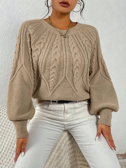Coralie Cable-Knit Lantern Sleeve Sweater