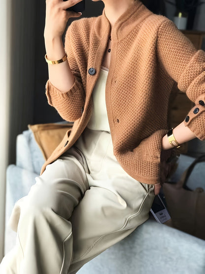Cecile Textured Stand-Collar Cardigan