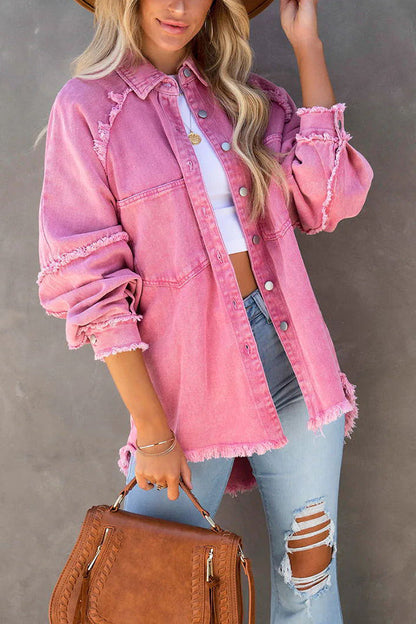 Lisette Frayed Oversized Denim Shirt Jacket