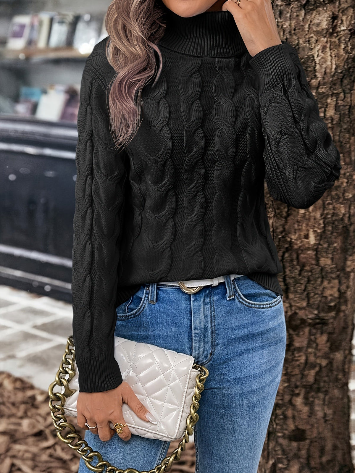 Rosamund Cable-Knit Turtleneck Sweater