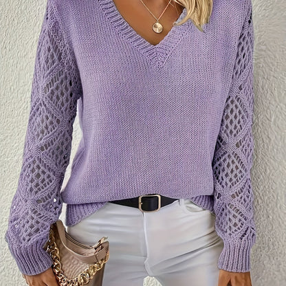 Amalia Crochet Sleeve V-Neck Sweater