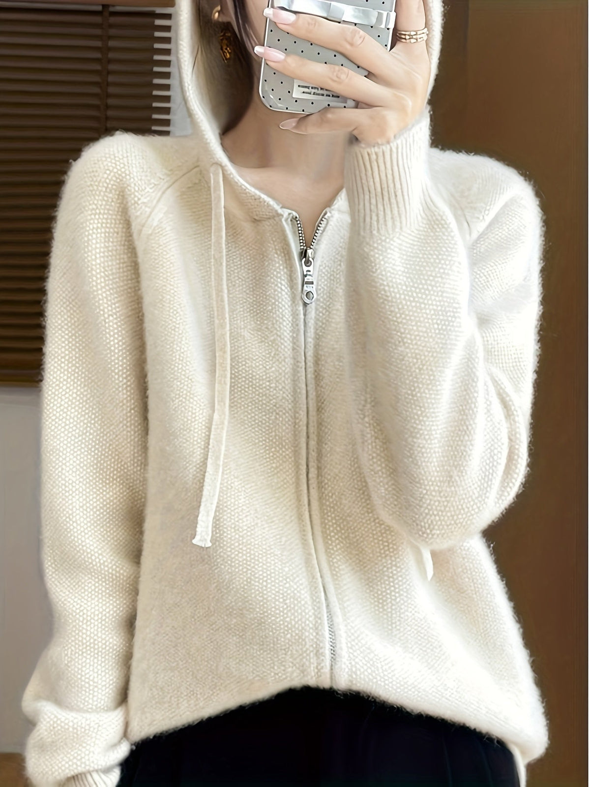 Allegra Hooded Zip-Up Knit Cardigan