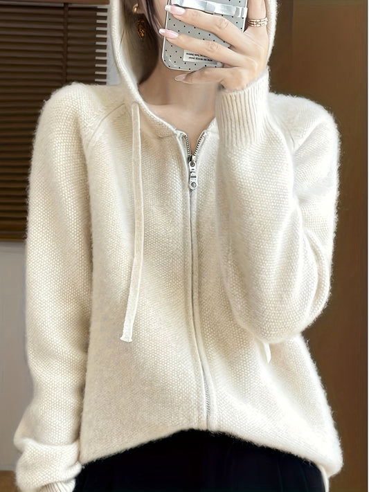 Allegra Hooded Zip-Up Knit Cardigan