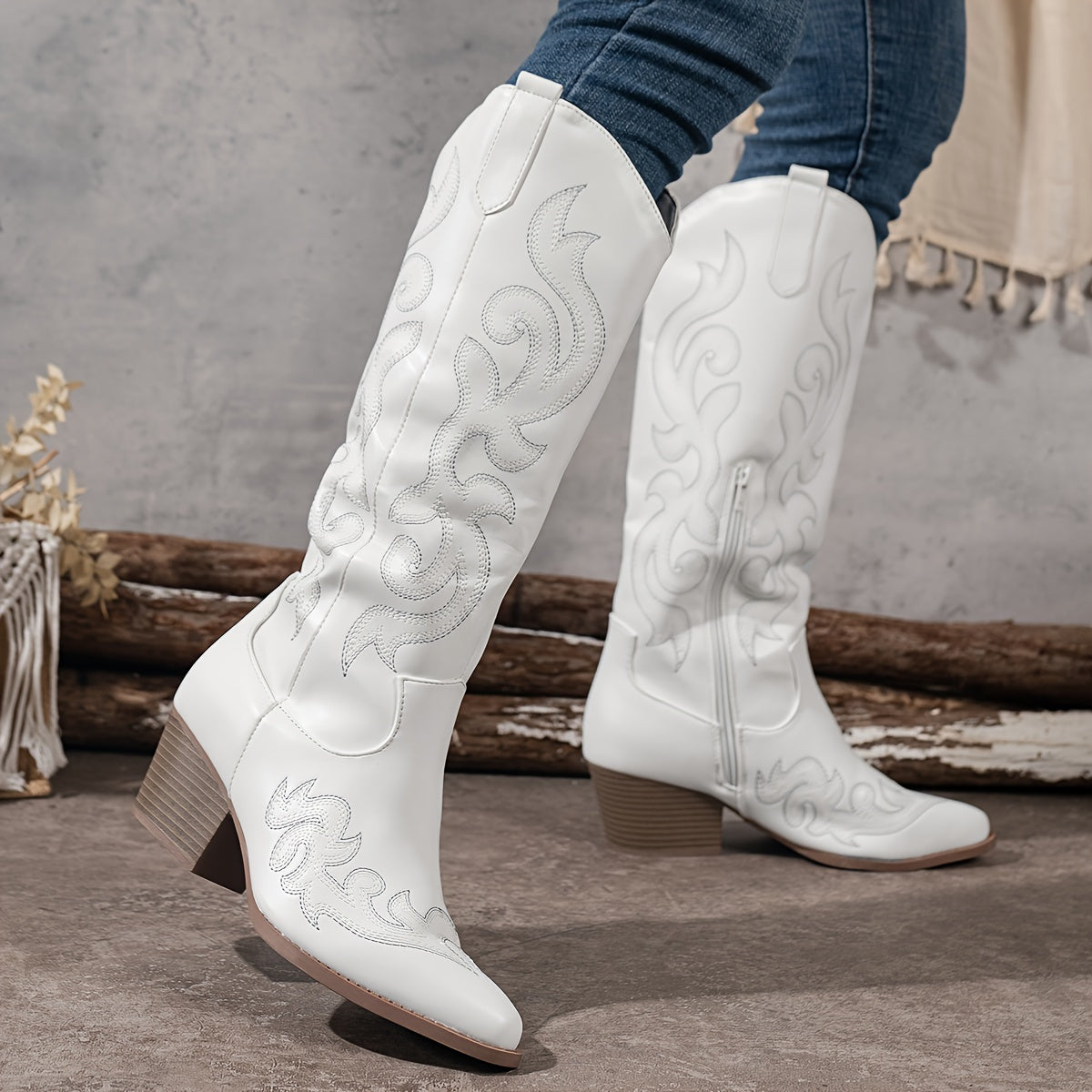 Alessandra Embroidered Knee-High Cowboy Boots