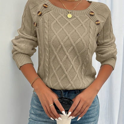 Claribel Textured Button-Detail Knit Sweater