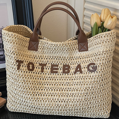 Vespera Woven Leather Handle Tote Bag