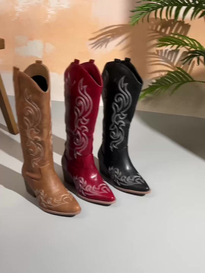 Alessandra Embroidered Knee-High Cowboy Boots
