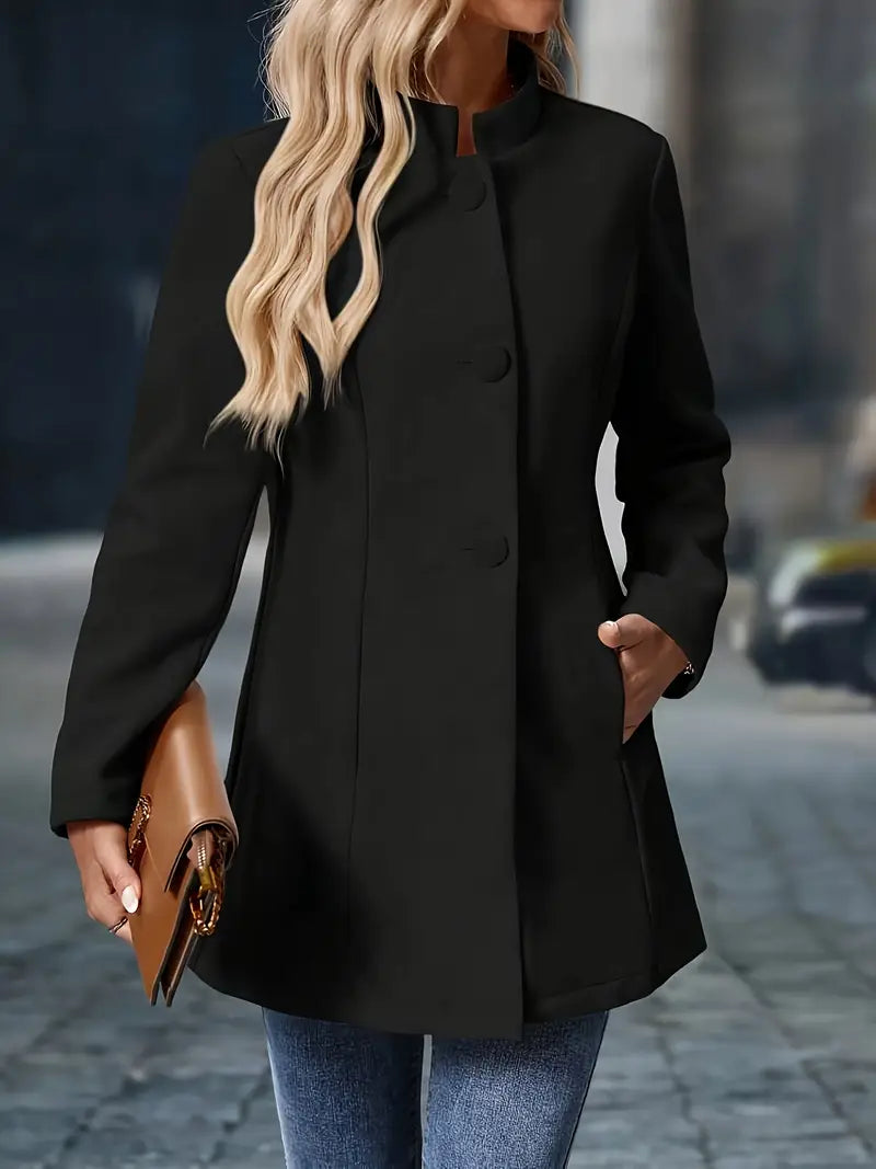Isabeau Stand-Collar Button Coat