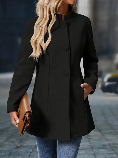 Isabeau Stand-Collar Button Coat