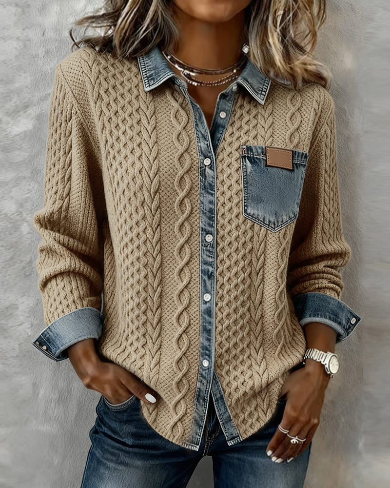 Liesel Cable-Knit Denim Collar Sweater