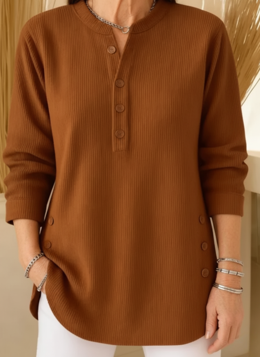 Elowen Ribbed Henley Tunic Sweater