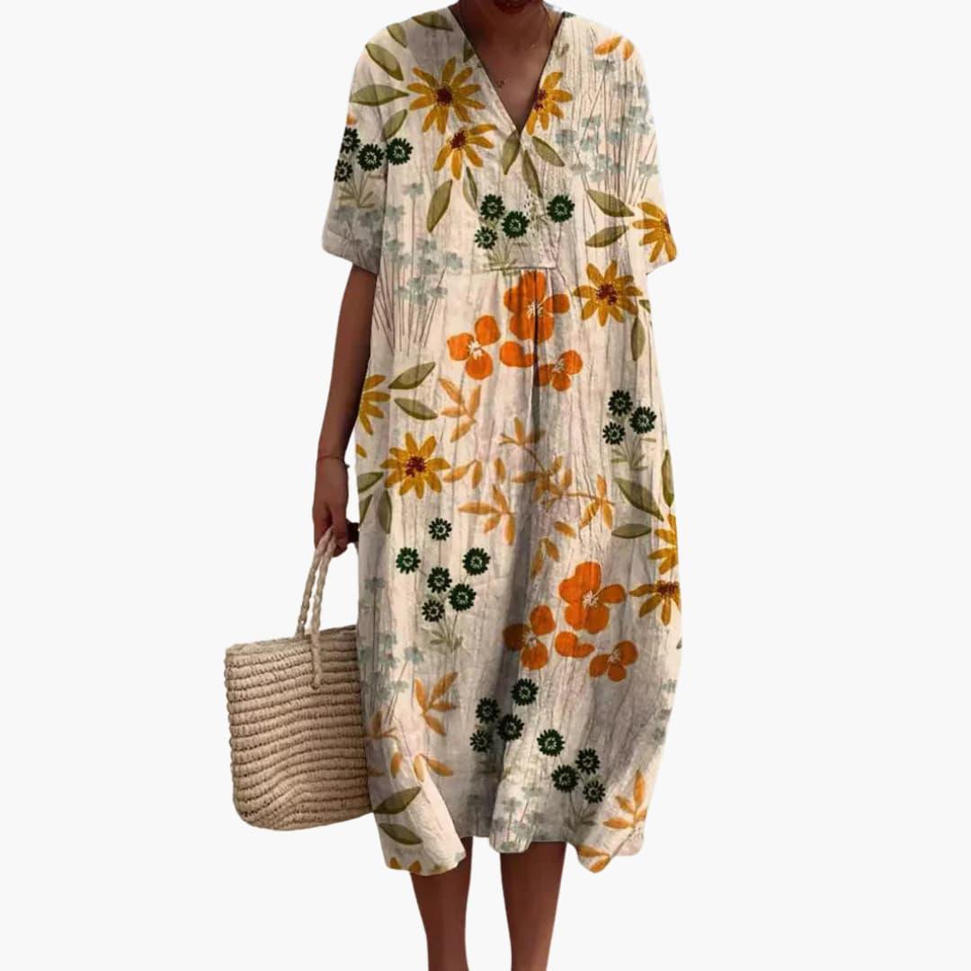 Maribel Floral Cotton V-Neck Midi Dress