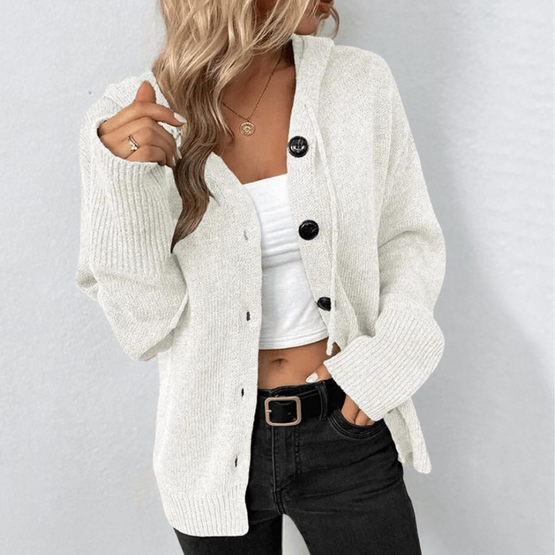 Faye Hooded Button-Front Cardigan
