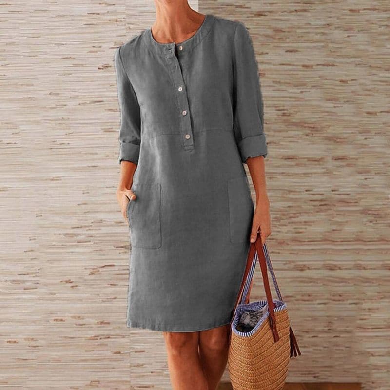 Zia | Women's Chic Button-Front Shift Dress with Side Pockets