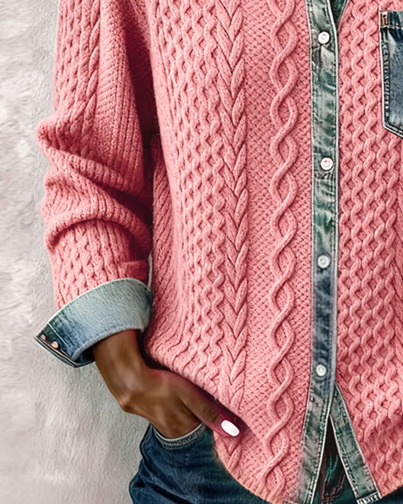 Liesel Cable-Knit Denim Collar Sweater