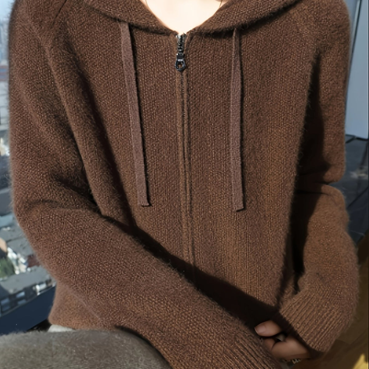 Allegra Hooded Zip-Up Knit Cardigan