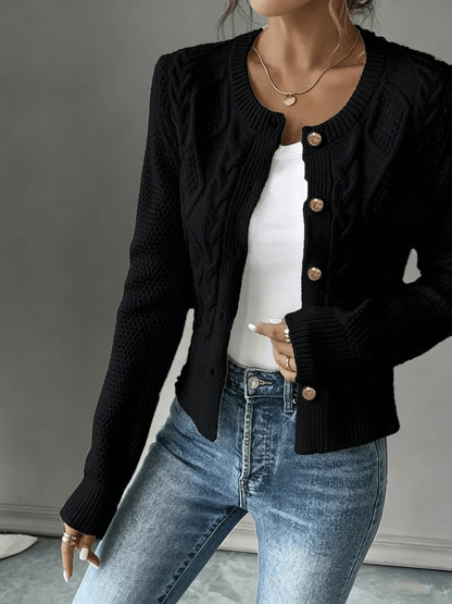 Melisande Cable-Knit Button-Front Cardigan