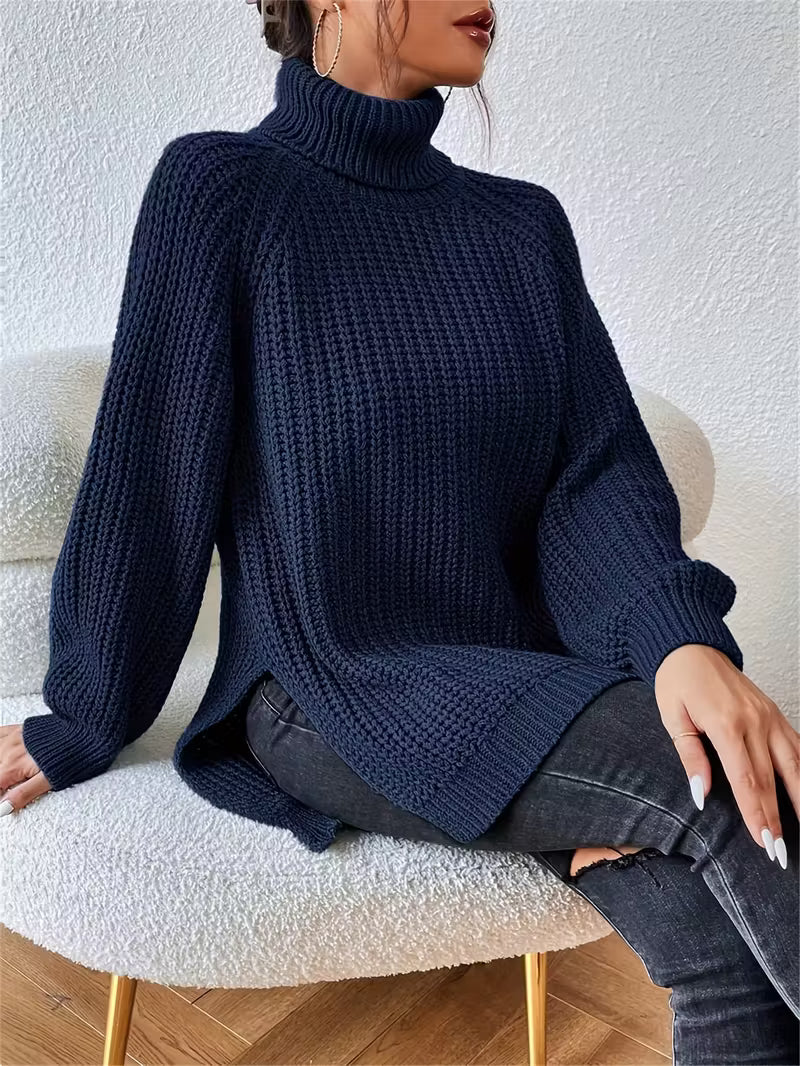 Jessamine Waffle-Knit Turtleneck Sweater