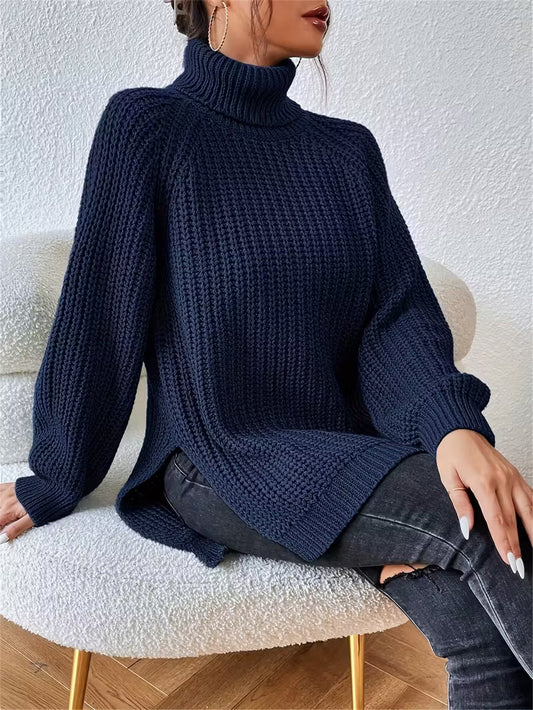 Jessamine Waffle-Knit Turtleneck Sweater