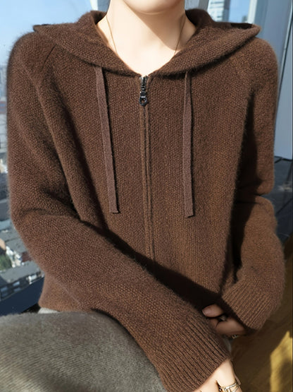 Allegra Hooded Zip-Up Knit Cardigan