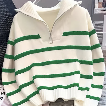 Cosette Striped Half-Zip Collared Sweater