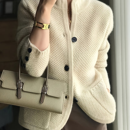 Cecile Textured Stand-Collar Cardigan