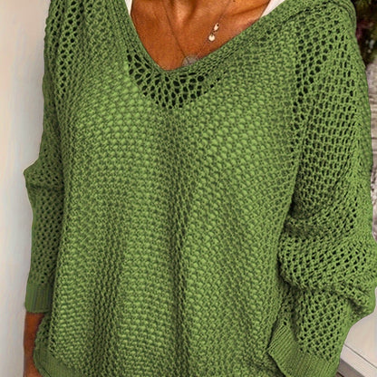 Isabeau Open-Knit Hooded Sweater