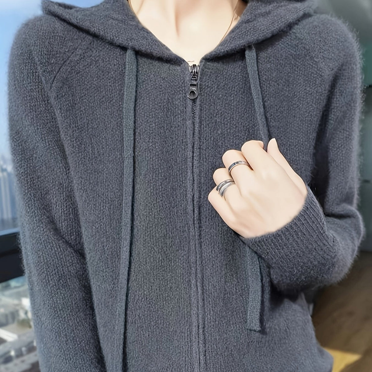 Allegra Hooded Zip-Up Knit Cardigan