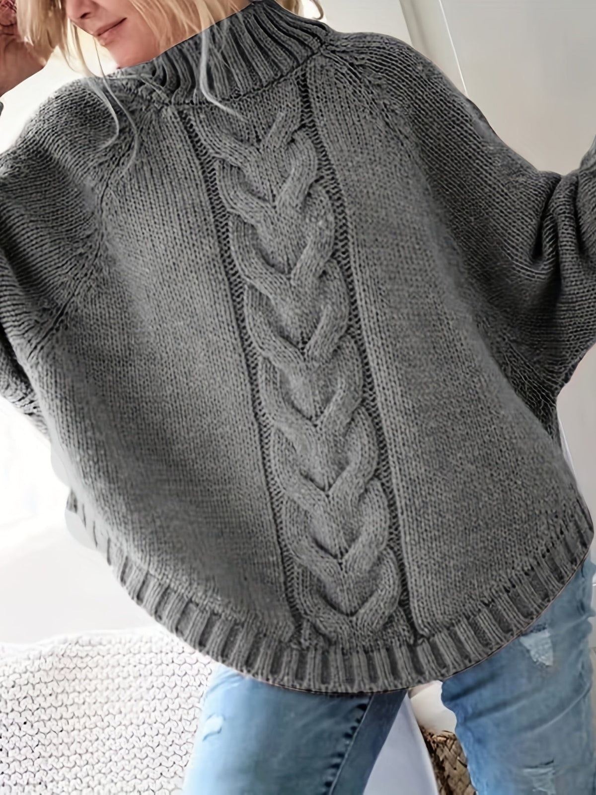 Mirabel Cable-Knit High-Neck Sweater