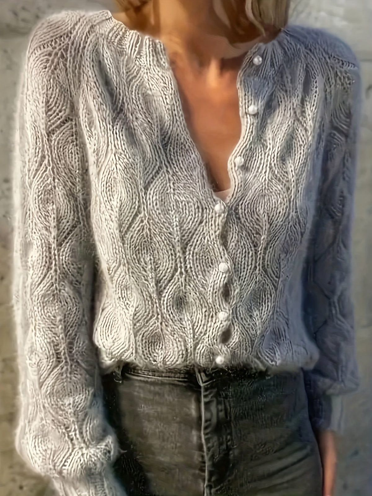 Geneva Faux Mink Pearl-Button Cardigan