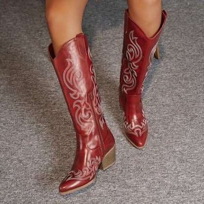 Alessandra Embroidered Knee-High Cowboy Boots