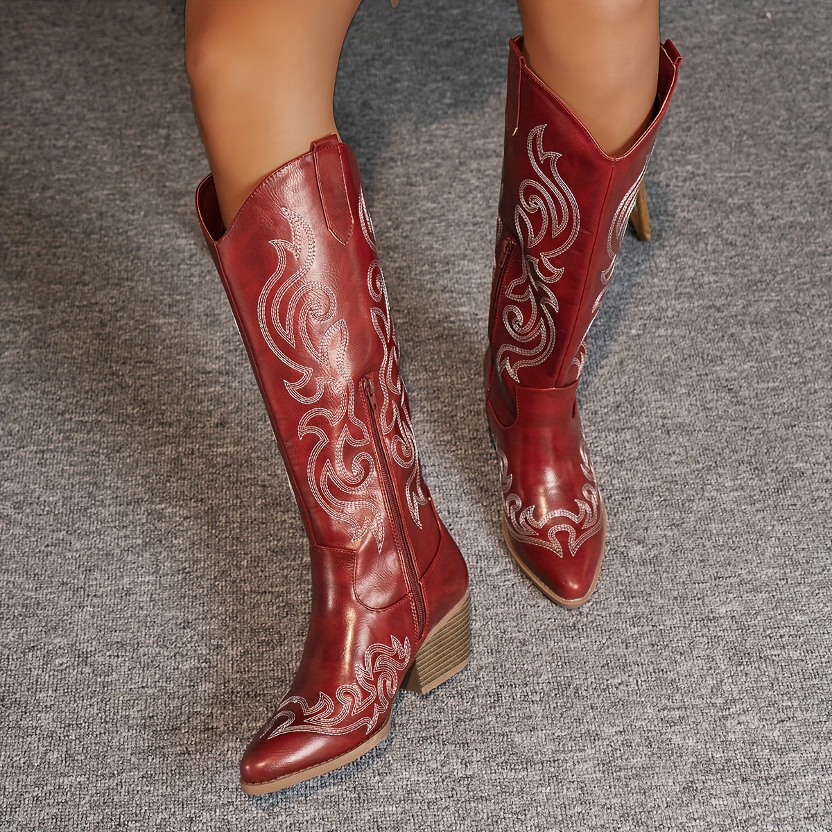 Alessandra Embroidered Knee-High Cowboy Boots
