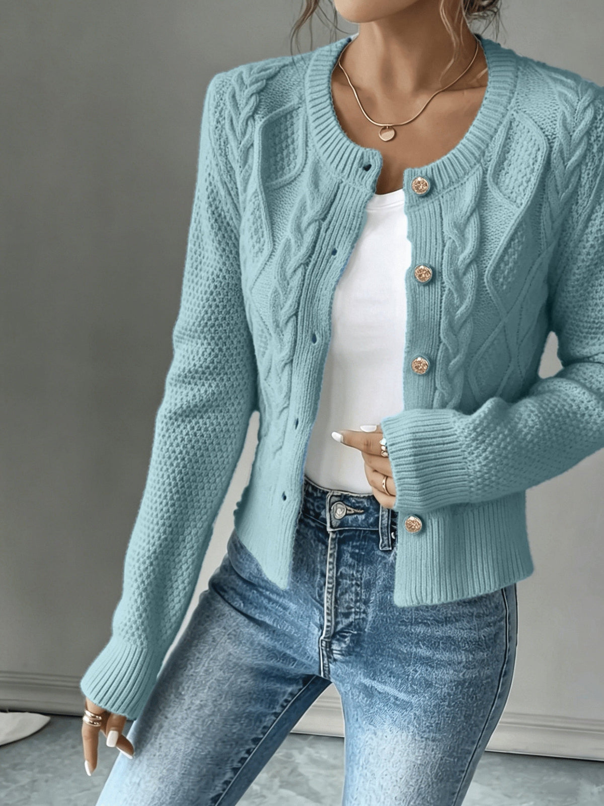 Melisande Cable-Knit Button-Front Cardigan