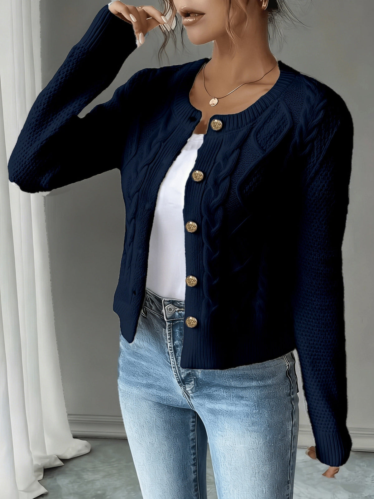 Melisande Cable-Knit Button-Front Cardigan