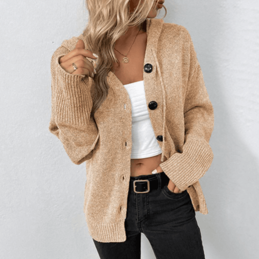 Faye Hooded Button-Front Cardigan