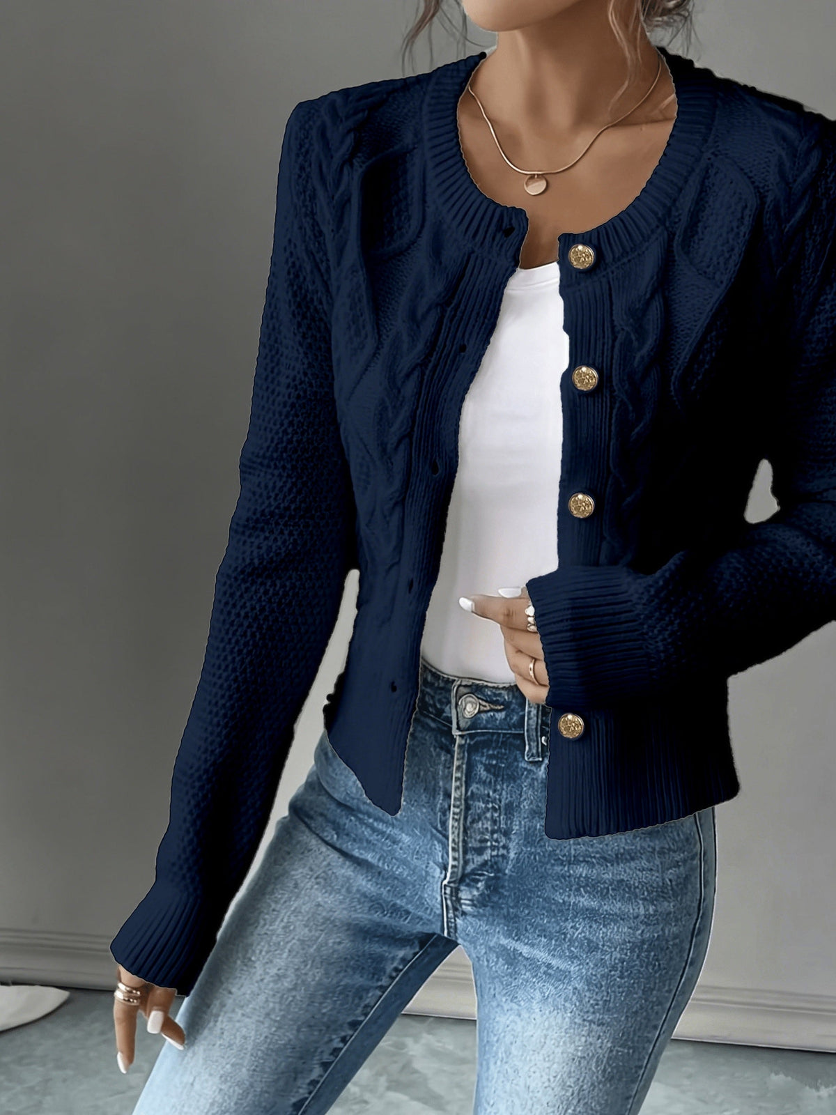 Melisande Cable-Knit Button-Front Cardigan