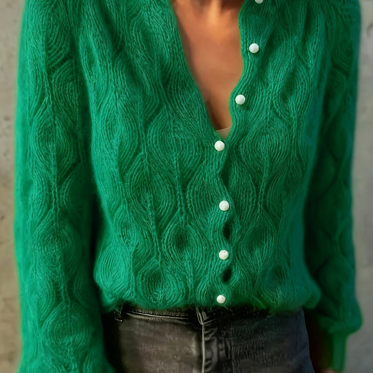Geneva Faux Mink Pearl-Button Cardigan
