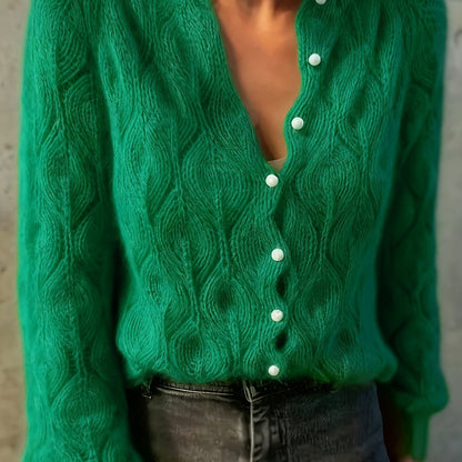 Geneva Faux Mink Pearl-Button Cardigan